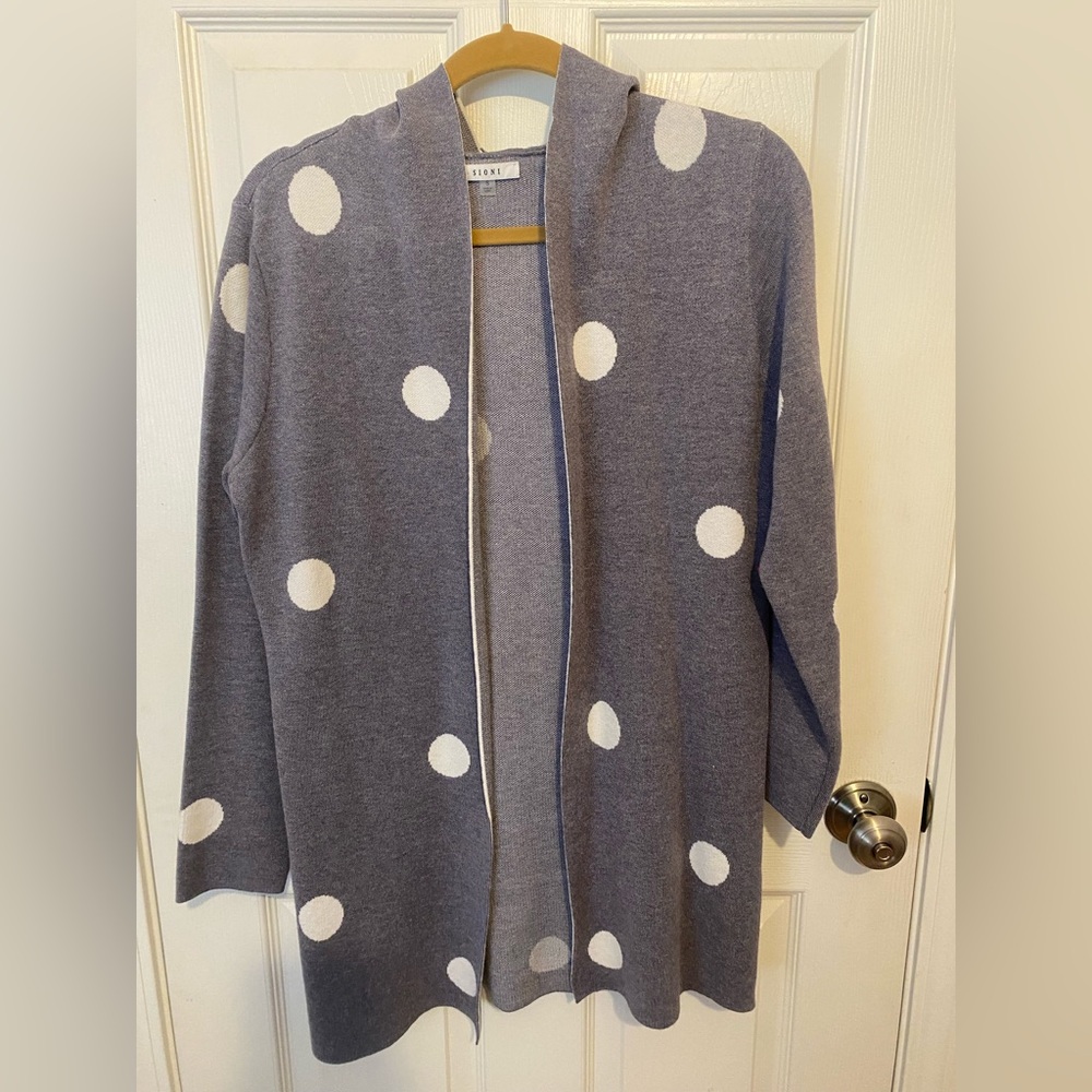 Lavender Gray Polka Dot Open Cardigan